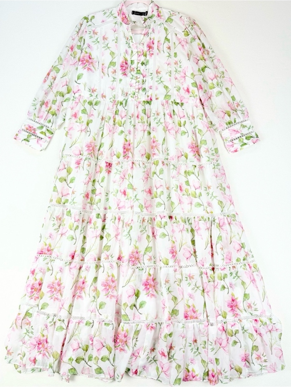 NWT Sowears Calla Floral Lace Dress Cottagecore Tiered Maxi Pink Floral Romantic